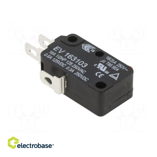 Microswitch SNAP ACTION | 16A/250VAC | 0.6A/125VDC | without lever paveikslėlis 8