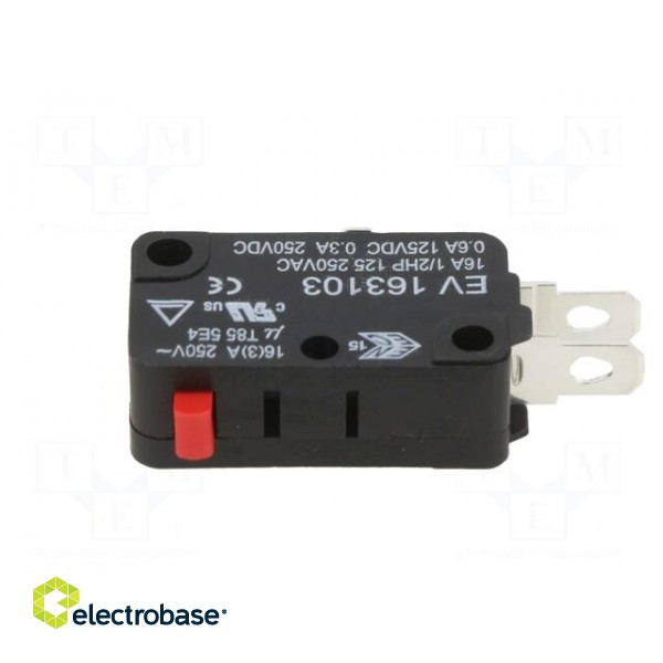 Microswitch SNAP ACTION | 16A/250VAC | 0.6A/125VDC | without lever paveikslėlis 3