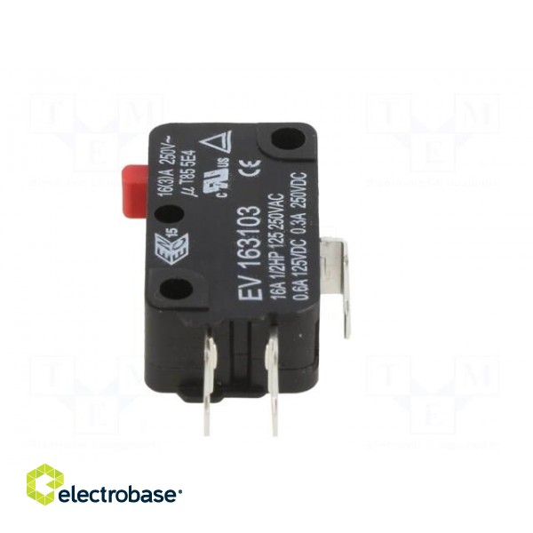 Microswitch SNAP ACTION | 16A/250VAC | 0.6A/125VDC | without lever paveikslėlis 5