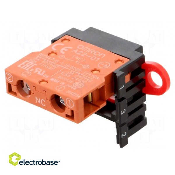 Switch: emergency stop | 22mm | Stabl.pos: 1 | NC | red | 3A/230VAC | IP65 image 1