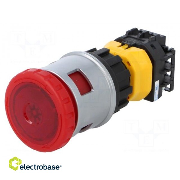 Switch: emergency stop | Stabl.pos: 2 | NC | 30mm | red | LED 24VAC/DC image 1