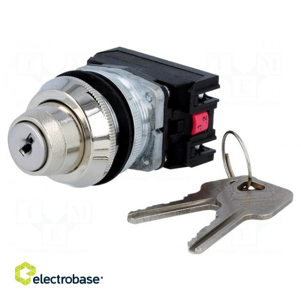 Switch: rotary with key | Stabl.pos: 2 | NC + NO | 30mm | silver | IP56 image 1
