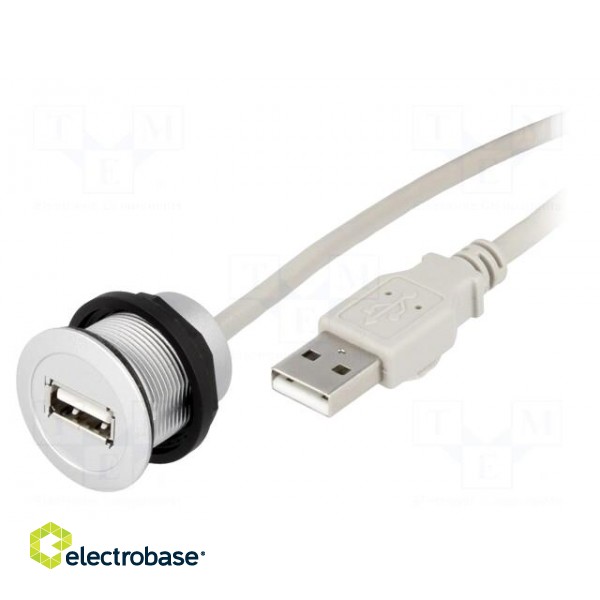 USB socket | 22mm | har-port | -25÷70°C | Ø22.3mm | IP20 | silver | Len: 5m