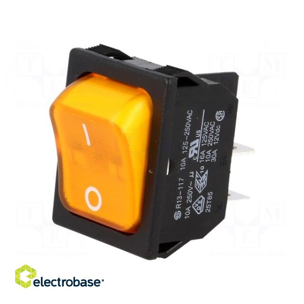 ROCKER | DPST | Pos: 2 | OFF-ON | 10A/250VAC | yellow | neon lamp 250V image 1