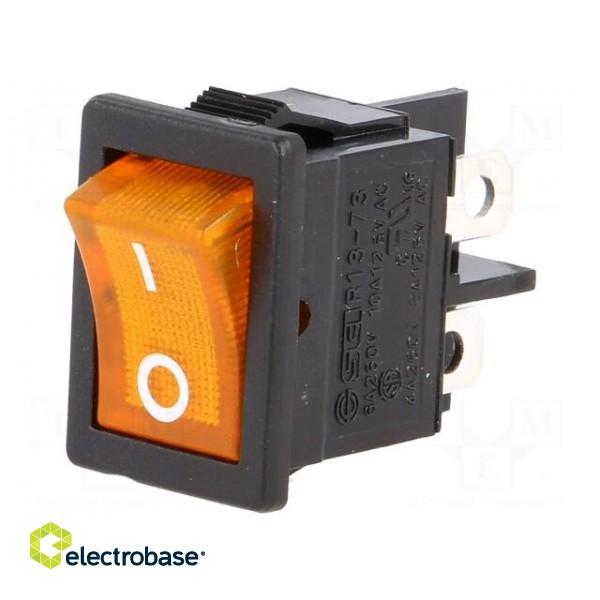 ROCKER | DPST | Pos: 2 | OFF-ON | 6A/250VAC | orange | neon lamp 250V image 1