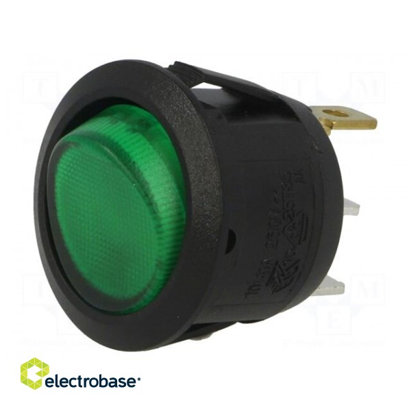 ROCKER | SPST | Pos: 2 | OFF-ON | 6A/250VAC | green | neon lamp 230V image 1