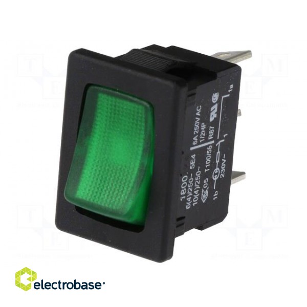 ROCKER | SPST | Pos: 2 | ON-OFF | 10A/250VAC | green | IP40 | filament lamp image 1