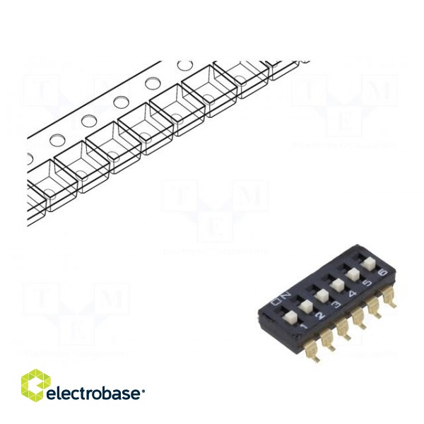 Switch: DIP-SWITCH | OFF-ON | 0.025A/24VDC | Pos: 2 | -20÷70°C | SMD