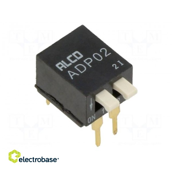 Switch: DIP-SWITCH | ON-OFF | 0.1A/24VDC | Pos: 2 | -30÷85°C | THT | ADP