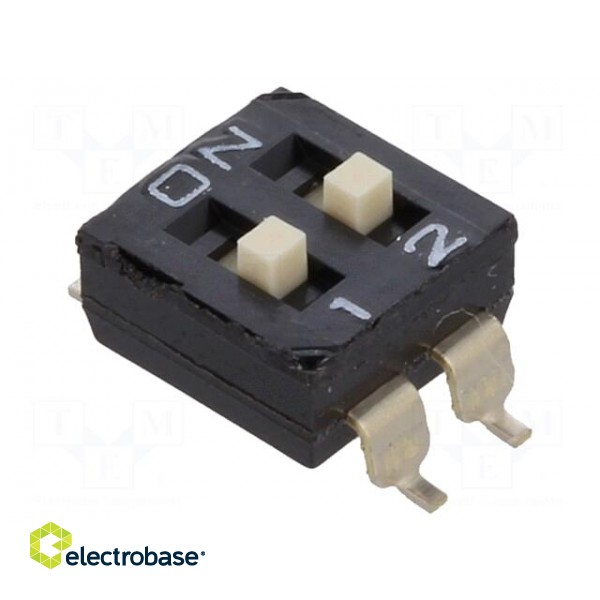 Switch: DIP-SWITCH | Poles number: 2 | ON-OFF | 0.1A/50VDC | Pos: 2