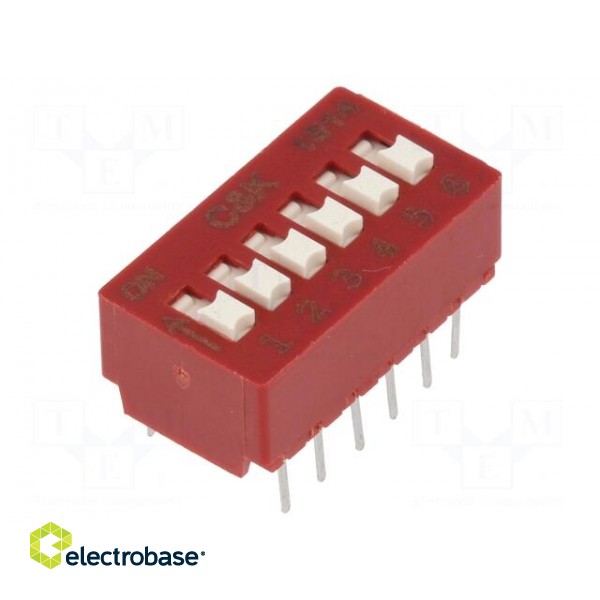 Switch: DIP-SWITCH | Poles number: 6 | 0.1A/50VDC | Pos: 2 | -40÷85°C
