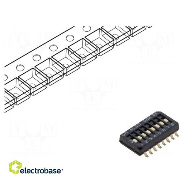 Switch: DIP-SWITCH | Poles number: 8 | ON-OFF | 0.1A/50VDC | Pos: 2