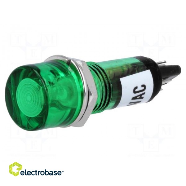 Indicator: with FLUO neon lamp | flat | green | 230VAC | Cutout: Ø10mm image 1