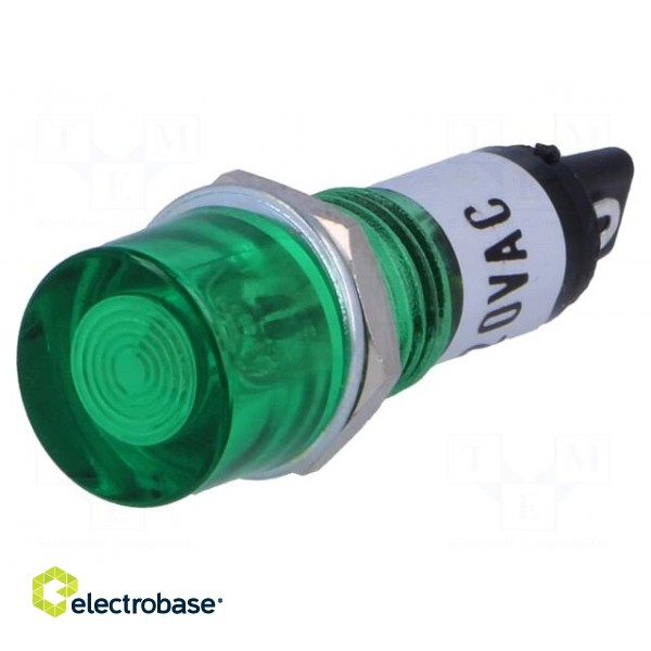 Indicator: with neon lamp | flat | green | 230VAC | Cutout: Ø10mm | IP20 image 1