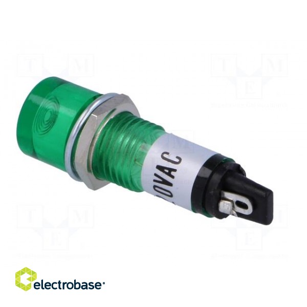 Indicator: with neon lamp | flat | green | 230VAC | Cutout: Ø10mm | IP20 фото 4