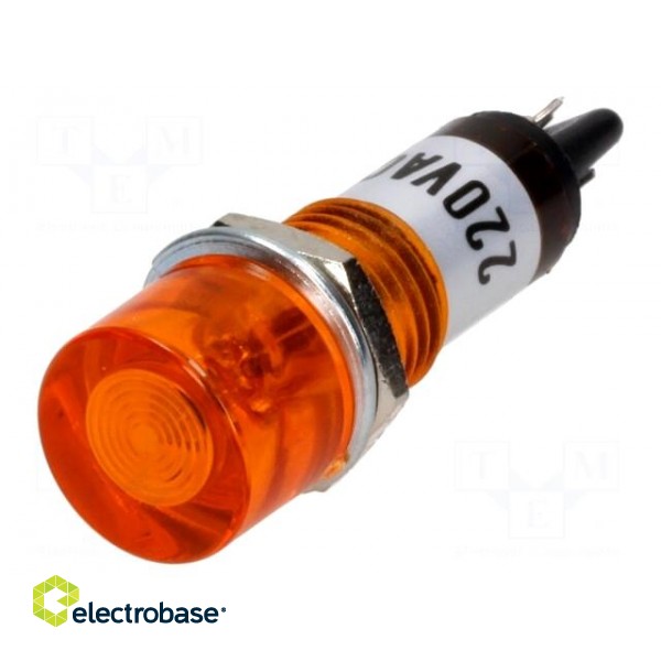 Indicator: with neon lamp | flat | orange | 230VAC | Cutout: Ø10mm image 1