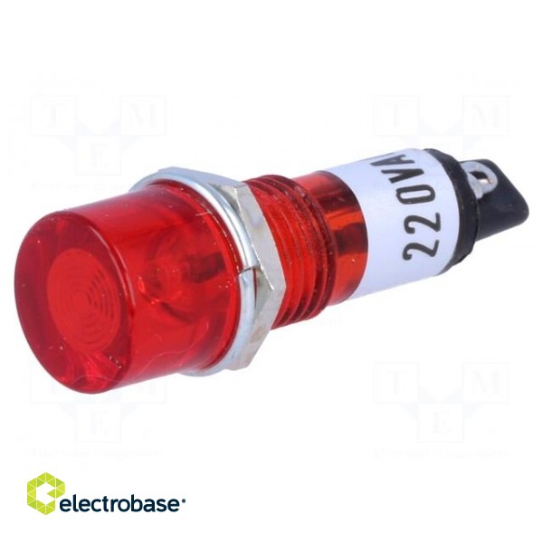 Indicator: with neon lamp | flat | red | 230VAC | Cutout: Ø10mm | IP20 image 1