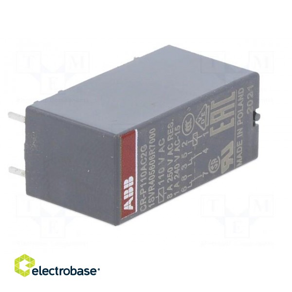Relay: electromagnetic | DPDT | Ucoil: 110VAC | 8A | max.250VAC | PCB image 2