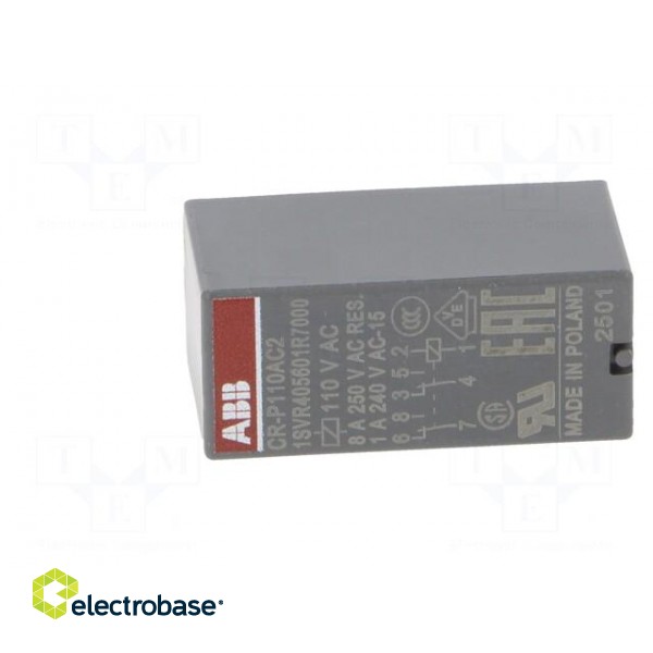 Relay: electromagnetic | DPDT | Ucoil: 110VAC | 8A | max.250VAC | PCB image 3