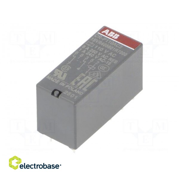 Relay: electromagnetic | DPDT | Ucoil: 110VAC | 8A | max.250VAC | PCB image 1