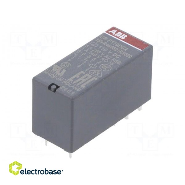Relay: electromagnetic | DPDT | Ucoil: 110VDC | 8A | max.250VAC | PCB image 1