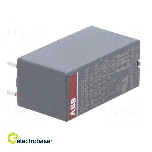 Relay: electromagnetic | DPDT | Ucoil: 110VDC | 8A | max.250VAC | PCB image 2