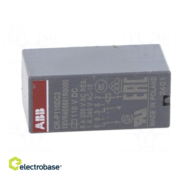 Relay: electromagnetic | DPDT | Ucoil: 110VDC | 8A | max.250VAC | PCB image 3