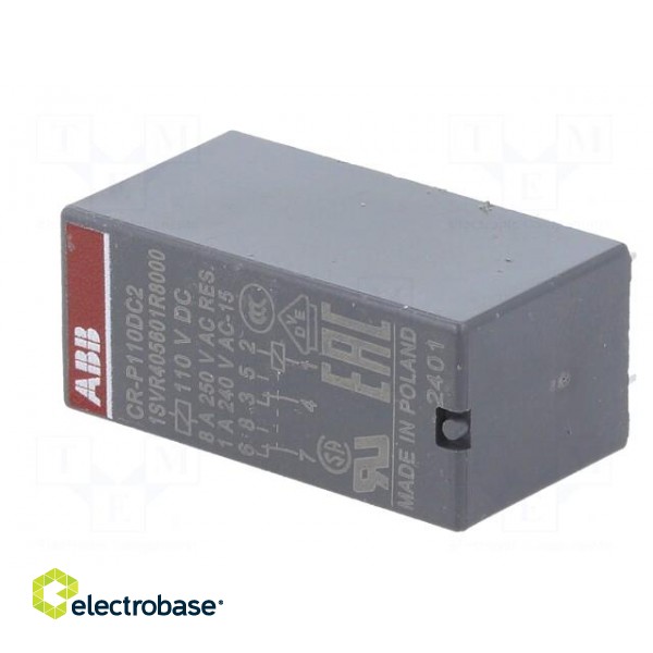 Relay: electromagnetic | DPDT | Ucoil: 110VDC | 8A | max.250VAC | PCB image 4