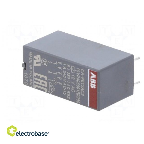 Relay: electromagnetic | DPDT | Ucoil: 12VAC | 8A | max.250VAC | PCB image 4