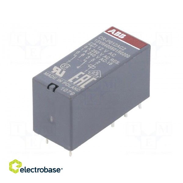 Relay: electromagnetic | DPDT | Ucoil: 12VAC | 8A | max.250VAC | PCB image 1