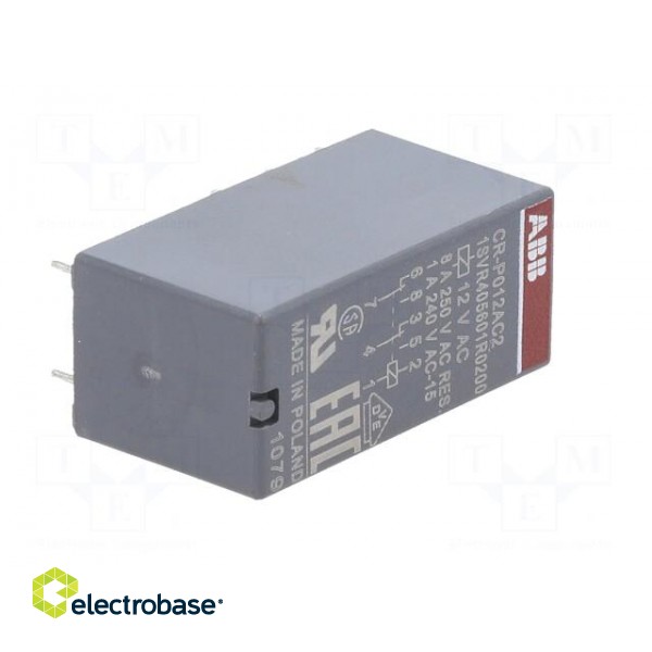 Relay: electromagnetic | DPDT | Ucoil: 12VAC | 8A | max.250VAC | PCB image 2
