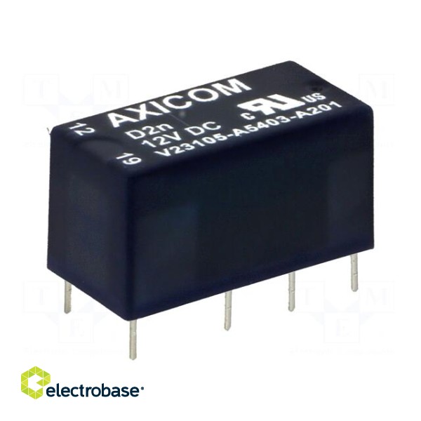 Relay: electromagnetic | DPDT | Ucoil: 12VDC | 3A | 0.5A/125VAC | PCB
