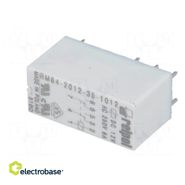 Relay: electromagnetic | DPDT | Ucoil: 12VDC | 8A/250VAC | 8A/24VDC | 8A image 2