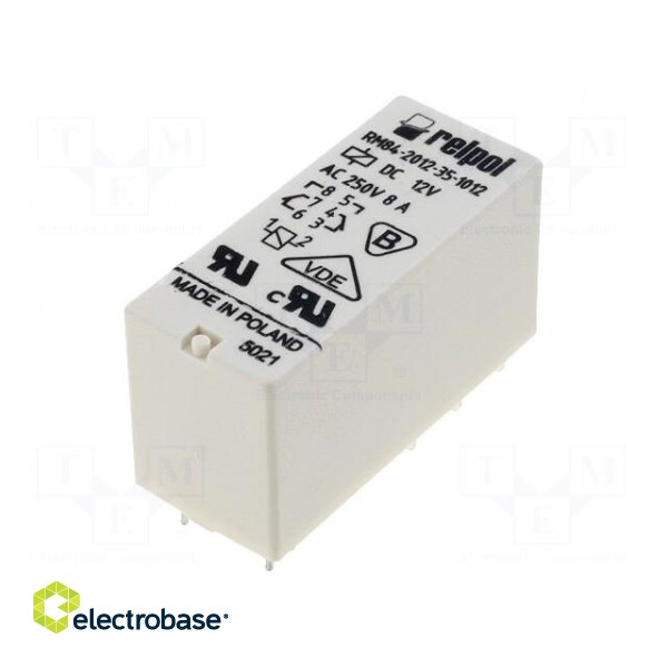 Relay: electromagnetic | DPDT | Ucoil: 12VDC | 8A/250VAC | 8A/24VDC | 8A image 1