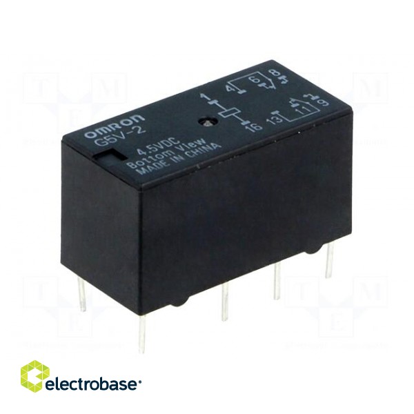 Relay: electromagnetic | DPDT | Ucoil: 4.5VDC | 0.5A/125VAC | 2A/30VDC image 1