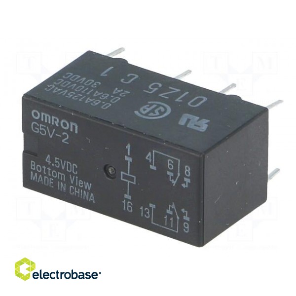 Relay: electromagnetic | DPDT | Ucoil: 4.5VDC | 0.5A/125VAC | 2A/30VDC image 2