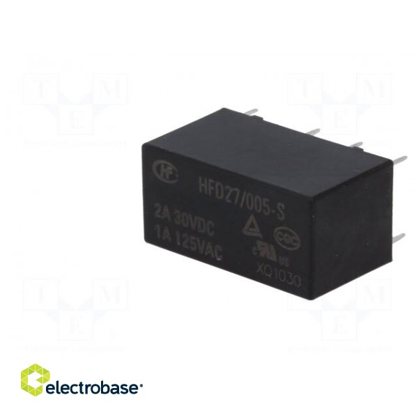 Relay: electromagnetic | DPDT | Ucoil: 5VDC | 2A | 1A/125VAC | 2A/30VDC фото 2