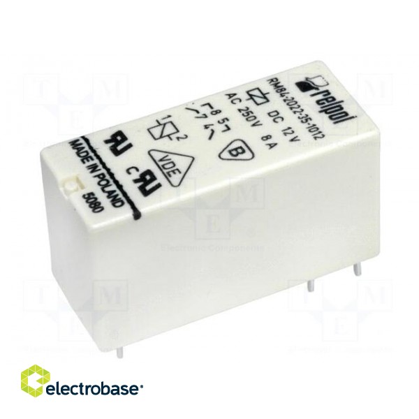 Relay: electromagnetic | DPST-NO | Ucoil: 12VDC | 8A | 8A/250VAC | PCB image 1