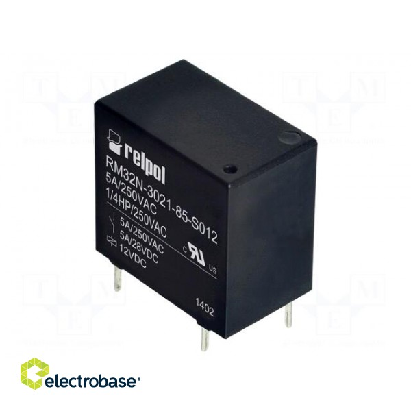 Relay: electromagnetic | SPST-NO | Ucoil: 12VDC | 5A | 5A/250VAC | PCB image 1