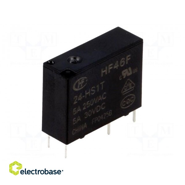 Relay: electromagnetic | SPST-NO | Ucoil: 24VDC | 5A | 5A/250VAC | PCB paveikslėlis 1