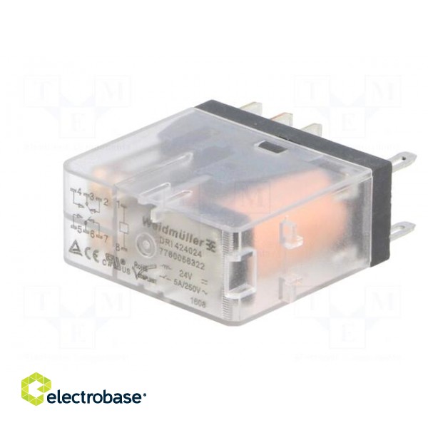 Relay: electromagnetic | DPDT | Ucoil: 24VDC | 5A/250VAC | 5A/30VDC | 5A image 2
