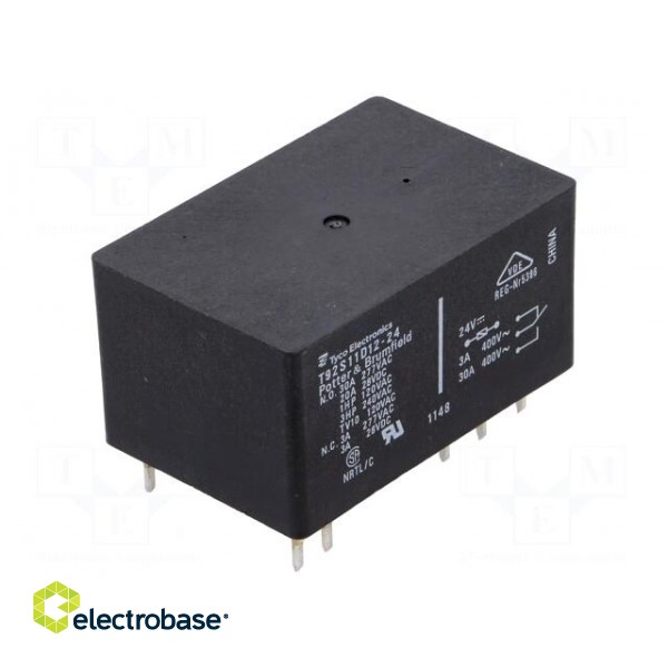 Relay: electromagnetic | DPDT | Ucoil: 24VDC | 30A | Series: T92 | PCB image 1