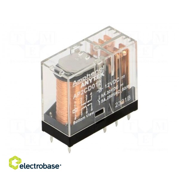 Relay: electromagnetic power | DPDT | Ucoil: 12VDC | 5A | Series: AP