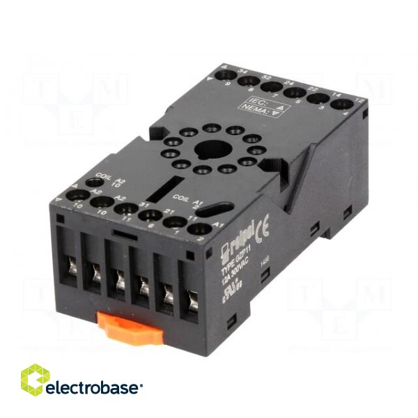 Socket | PIN: 11 | 10A | 250VAC | on panel,for DIN rail mounting image 1