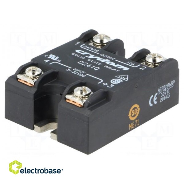 Relay: solid state | Ucntrl: 3÷32VDC | 10A | 24÷280VAC | -40÷80°C | IP00 image 1