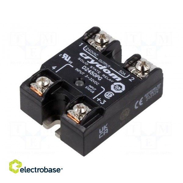 Relay: solid state | Ucntrl: 3÷32VDC | 50A | 24÷280VAC | -40÷80°C | IP00