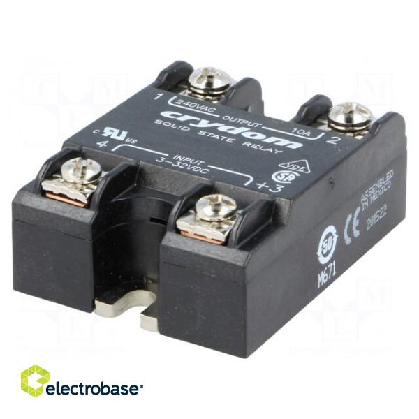 Relay: solid state | Ucntrl: 3÷32VDC | 10A | 24÷280VAC | -40÷80°C | IP00