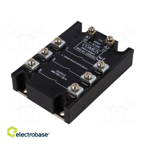 Relay: solid state | Ucntrl: 3÷32VDC | 25A | 24÷480VAC | 3-phase image 1