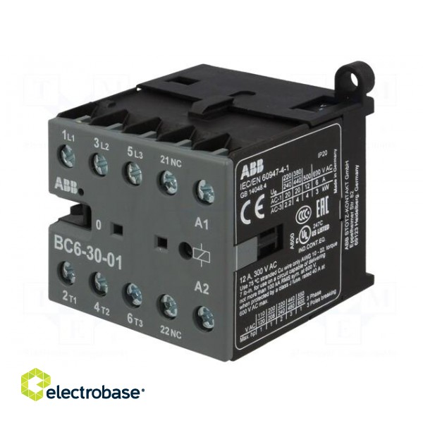 Contactor: 3-pole | NO x3 | Auxiliary contacts: NC | 12VDC | 6A | BC6 image 1