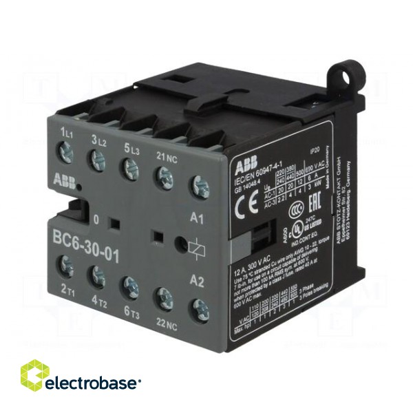 Contactor: 3-pole | NO x3 | Auxiliary contacts: NC | 12VDC | 6A | BC6 paveikslėlis 1